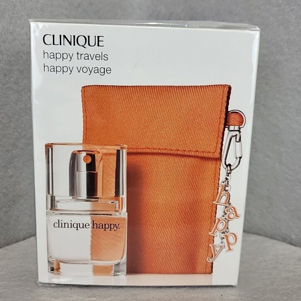 Clinique Happy Perfume Spray .5 oz w/Bonus Wristlet w/mini Happy Charm New